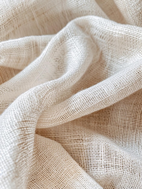 Airy linen thread fabric texture with a white woven backdrop