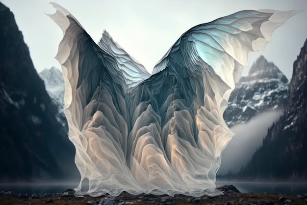 Airy transparent light fabric that looks like wings mountain background