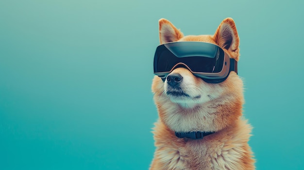 Akita Inu dog animal with VR glasses on the isolated background realistic photo