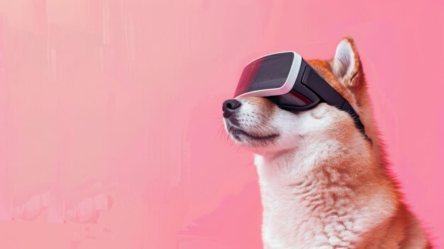 Photo akita inu dog animal with vr glasses on the isolated background realistic photo