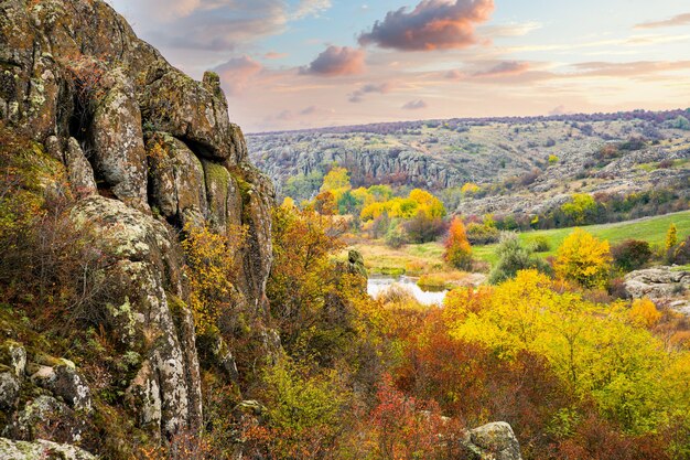 Aktovsky Canyon in Ukraine surrounded large stone boulders