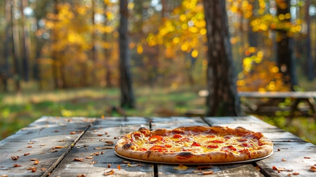 Al Fresco Dining Pizza on Wooden Picnic Table