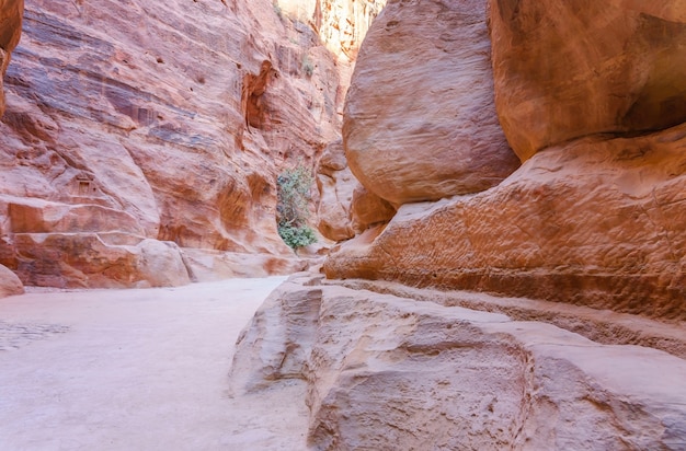 Al-Siq - canyon leading through red-rock walls to Petra in Jordan