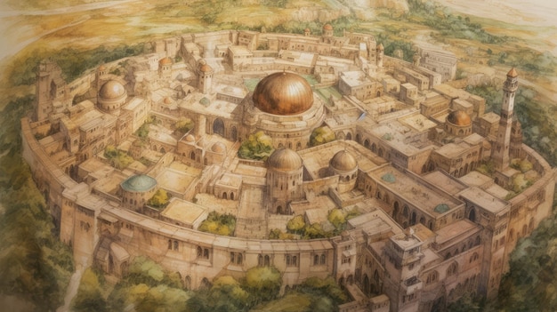 AlAqsa mosque ancient city wall Illustration digital art