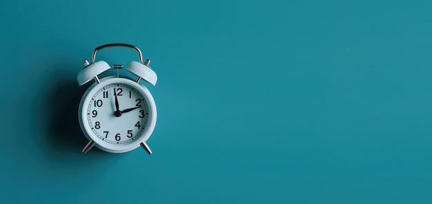 Alarm clock on blue green background Generative Ai