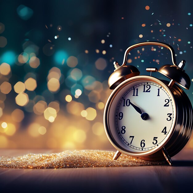 Photo alarm clock on bokeh background