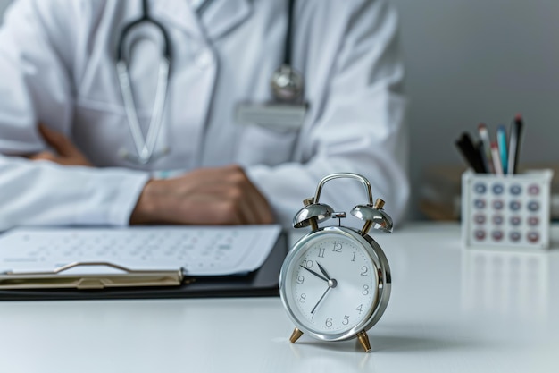 Photo alarm clock on a doctors desk