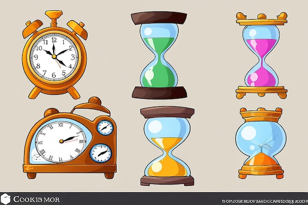 Alarm Clock and Hourglass Clip Art Set of Clocks