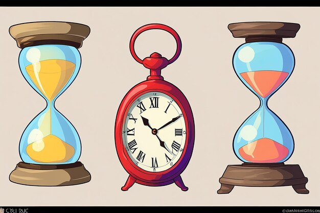 Alarm Clock and Hourglass Clip Art Set of Clocks