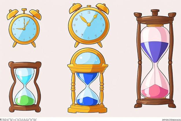 Alarm Clock and Hourglass Clip Art Set of Clocks