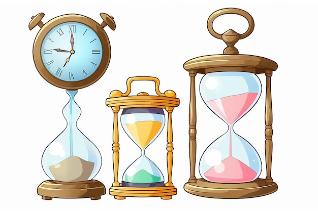 Photo alarm clock and hourglass clip art set of clocks