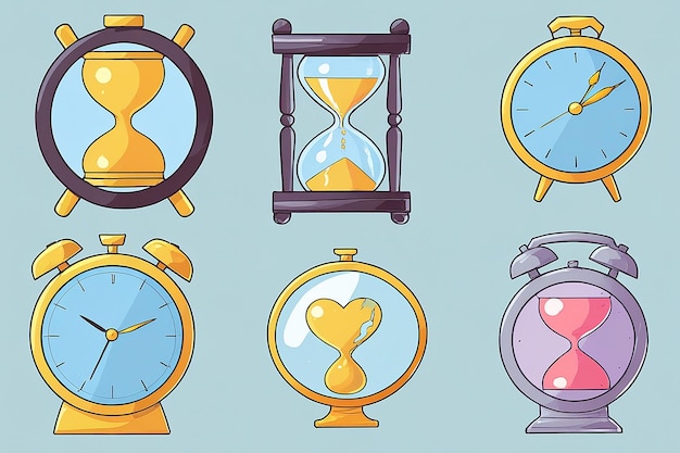 Photo alarm clock and hourglass clip art set of clocks