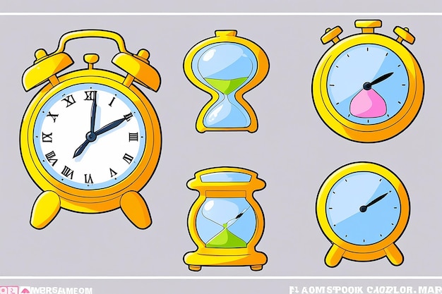 Photo alarm clock and hourglass clip art set of clocks