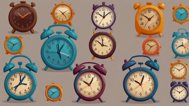 Photo alarm clock icons set cartoon set of alarm clock vector icons for web design