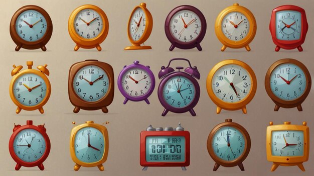 Photo alarm clock icons set cartoon set of alarm clock vector icons for web design