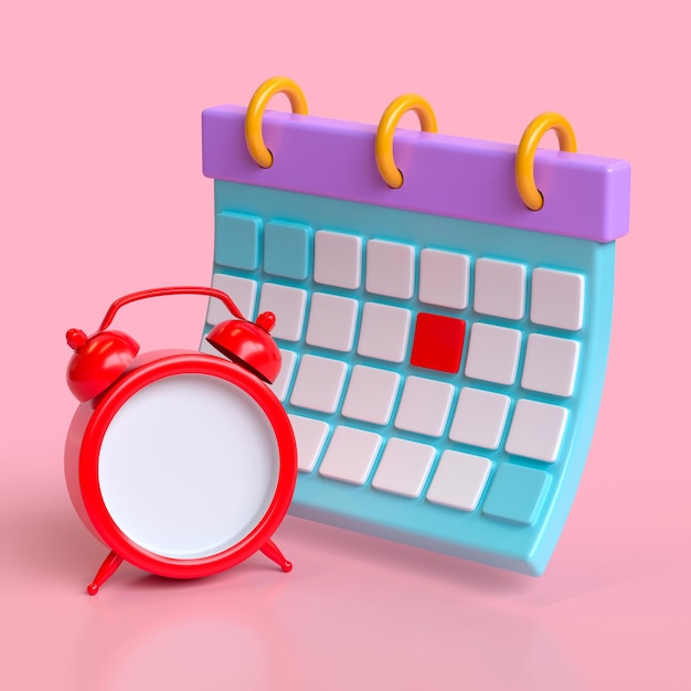 Alarm Clock Minimal Cartoon Style Design Day Month Year Time Concept Website Banner 3d Rendering