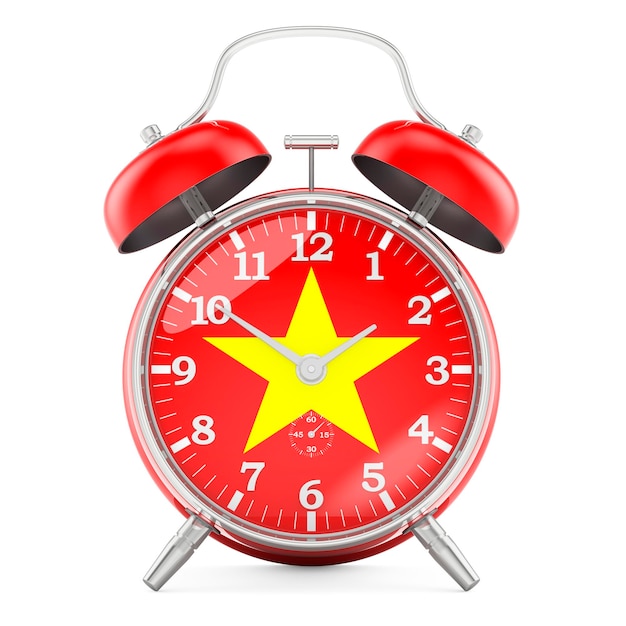 Alarm clock with flag of Vietnam 3D rendering