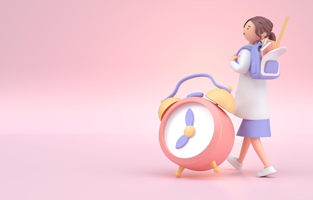 Alarm to go to School 3D Illustration