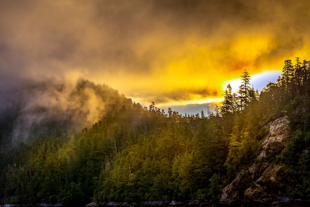 Alaska landscape of sunset in wilderness 