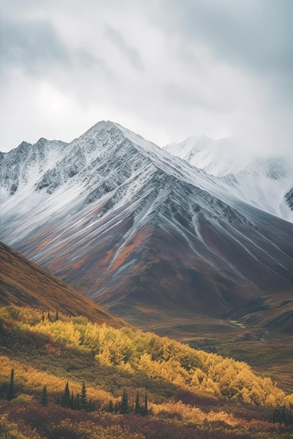 Alaska mountains landscape nature background in autumn fall season Snow peaks banner ai generated