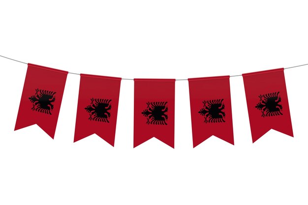 Albania national flag festive bunting against a plain white background 3D Rendering