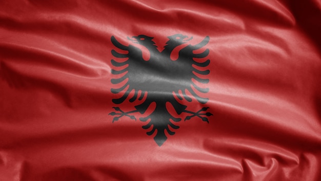 Albanian flag waving in the wind