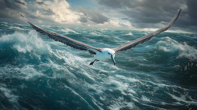 Photo an albatross gliding gracefully over the vast open ocean