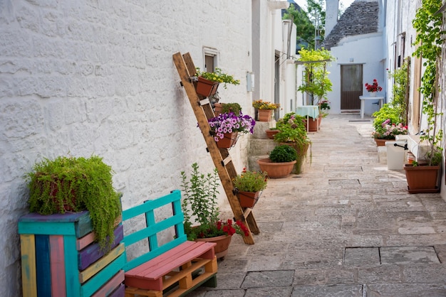 Alberobello town in Italy famous for its traditional trullo houses