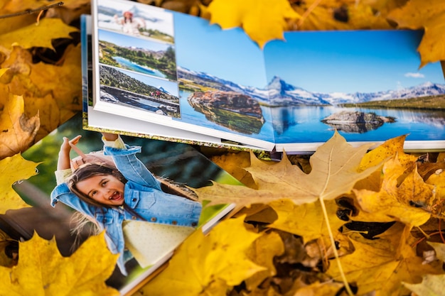 album with photos in autumn park.