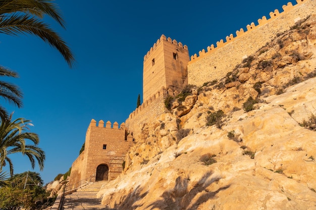 The Alcazaba and the wall of the town of Almeria, Andalusia. Spain. Costa del sol in the mediterranean sea