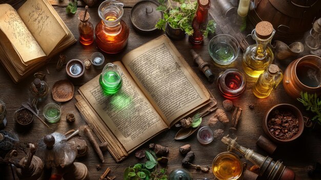 Photo alchemists workshop potions scrolls and mysterious ingredients