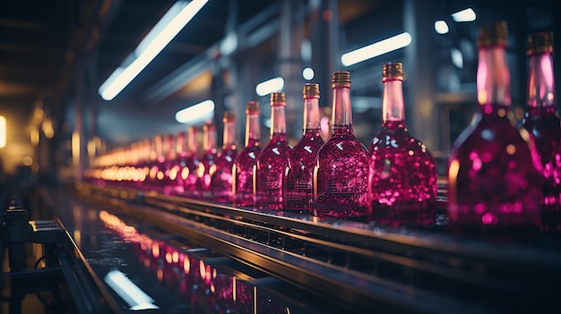 Alcohol drink bottling and packaging in the factory Generative Ai