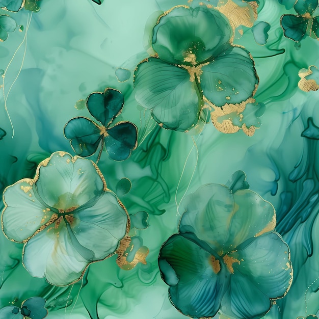 Alcohol Ink Clover Shamrock Background