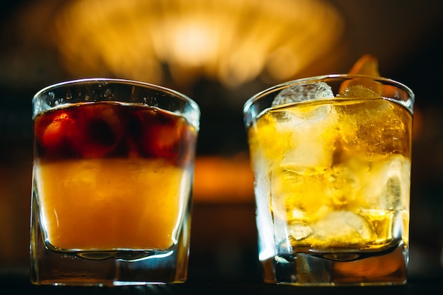 Alcoholic cocktails on the bar table