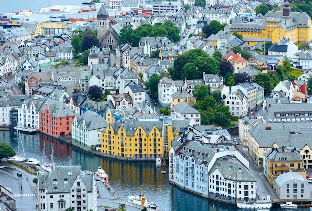 Alesund town (Norway) summer view from above