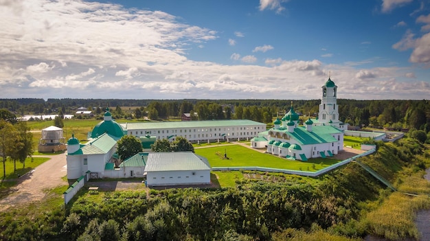 AlexanderSvirsky monastery in the Leningrad region beautiful summer aerial footage High quality