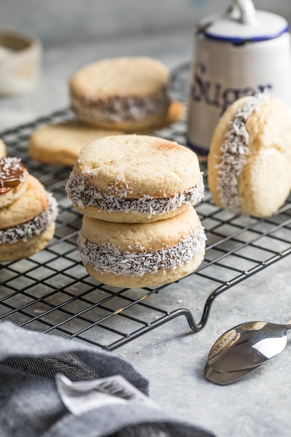 Alfajores: Traditional Peruvian cookies filled with caramel