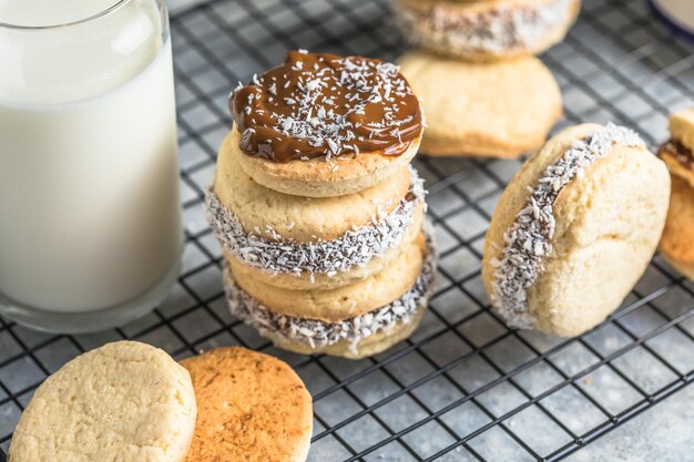 Alfajores: Traditional Peruvian cookies filled with caramel