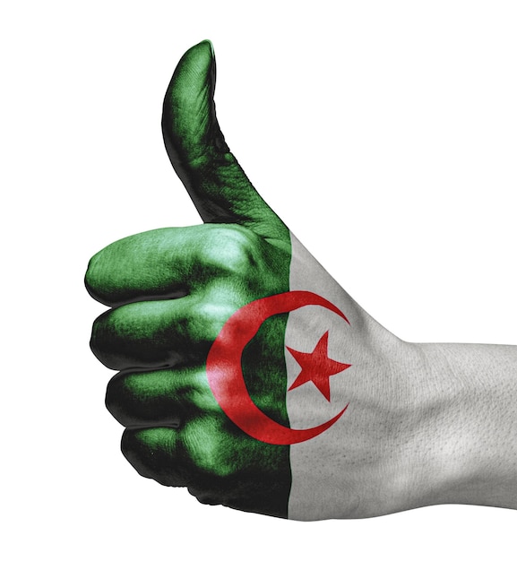 algeria flag on hand indicating approval