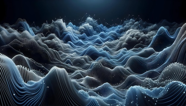 Algorithmic Ocean Waves Flowing Information in Digital Abstract Landscape Photo Real