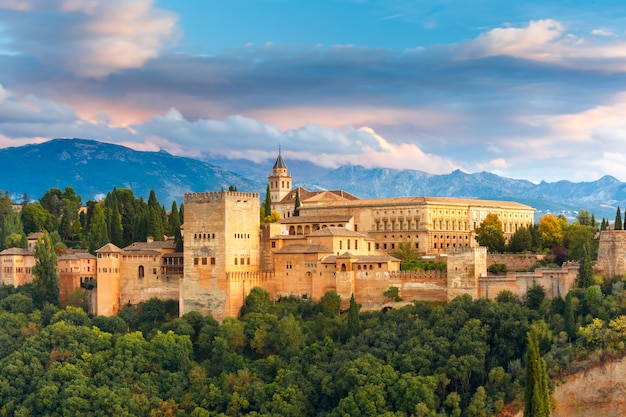 Alhambra at sunset in Granada, Andalusia, Spain