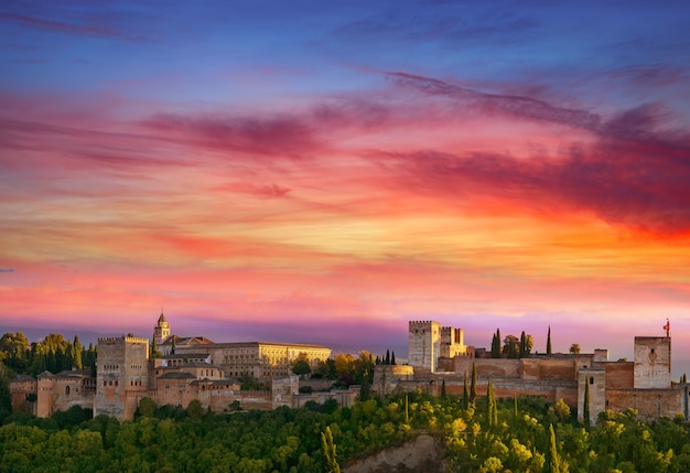 Alhambra sunset in Granada of Spain