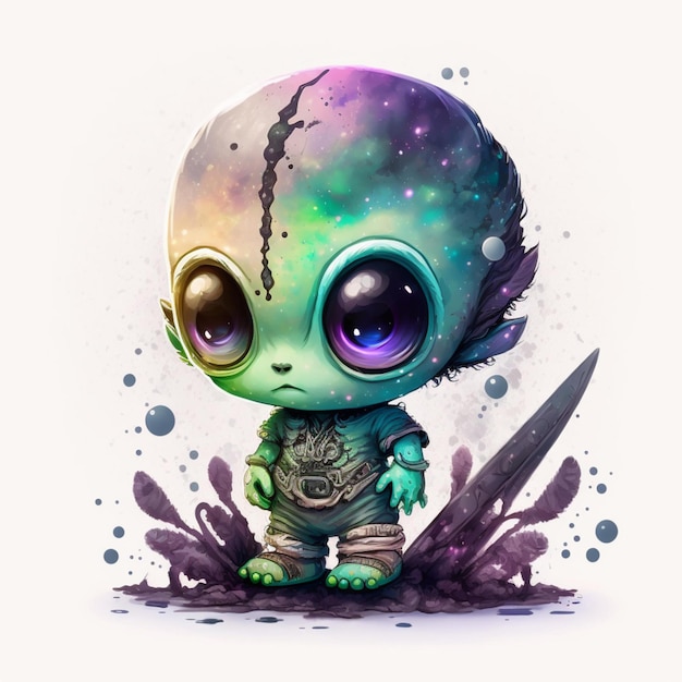 Alien Chibi Abstract Galaxy Watercolor Hyperrealistic 3