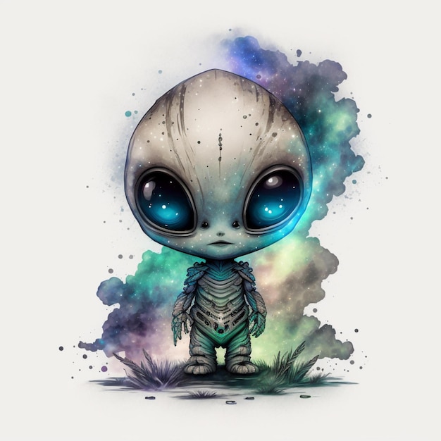 Alien Chibi Abstract Galaxy Watercolor Hyperrealistic