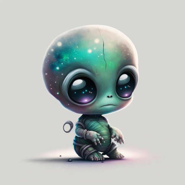 Alien Chibi Abstract Galaxy Watercolor Hyperrealistic