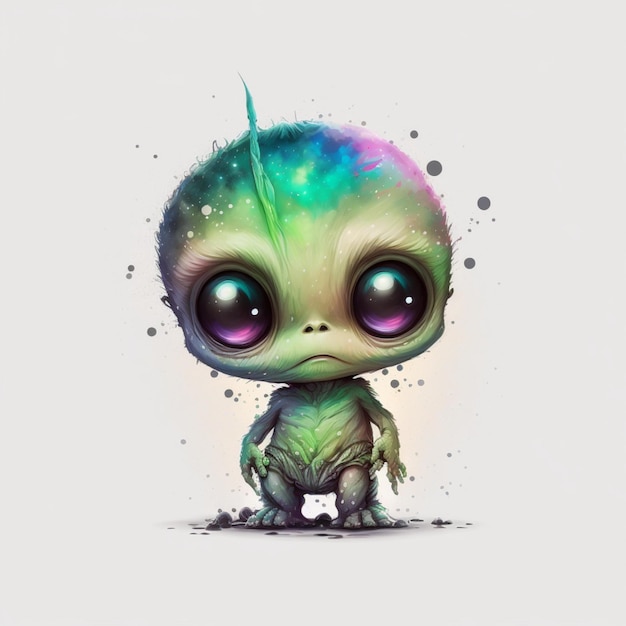 Alien Chibi Abstract Galaxy Watercolor Hyperrealistic