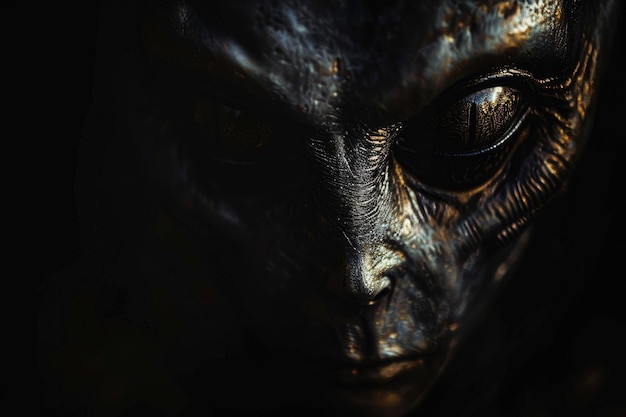 Alien face in darkness UFO concept