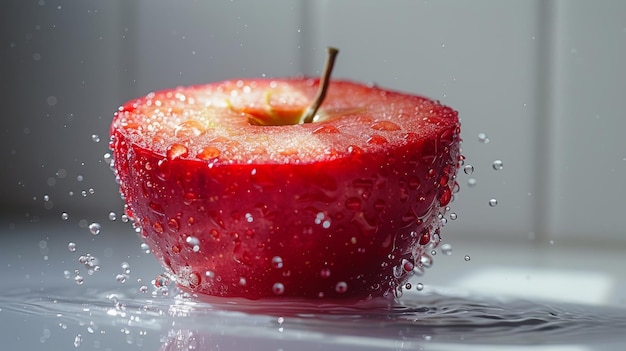 An alien flying apple Slices of red apple floating in the sky on a white background