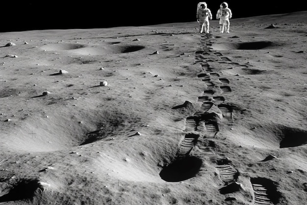 Photo alien footprints on the moon ai generated