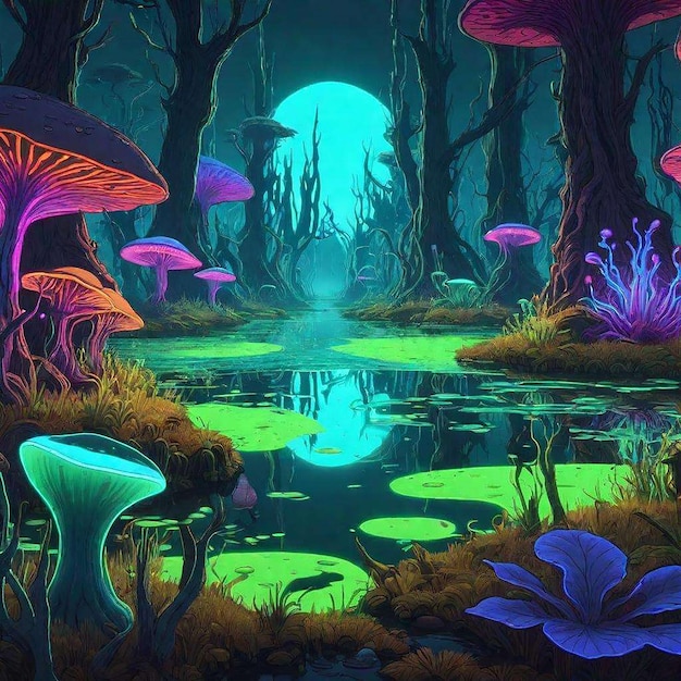 Alien forest in night time